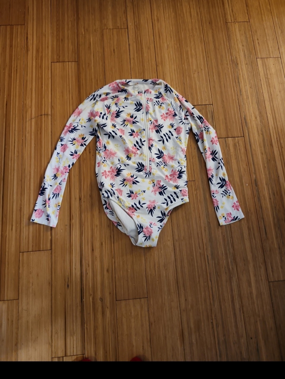Wonder nation rashgaurd long sleeve swimsuit girls large 10/12 floral white